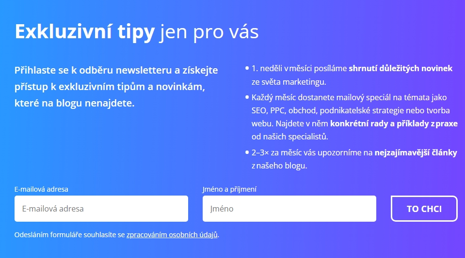 přihlášení k odběru newsletteru