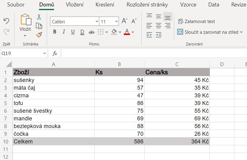 Tabulka v Excelu s dvěma barvami